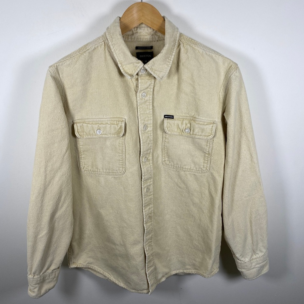 Brixton Bowery Shirt Mens Medium Cream Good Corduroy Long Sleeve Button Down